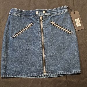 rag & bone Blue Denim Zip-Front Mini Skirt